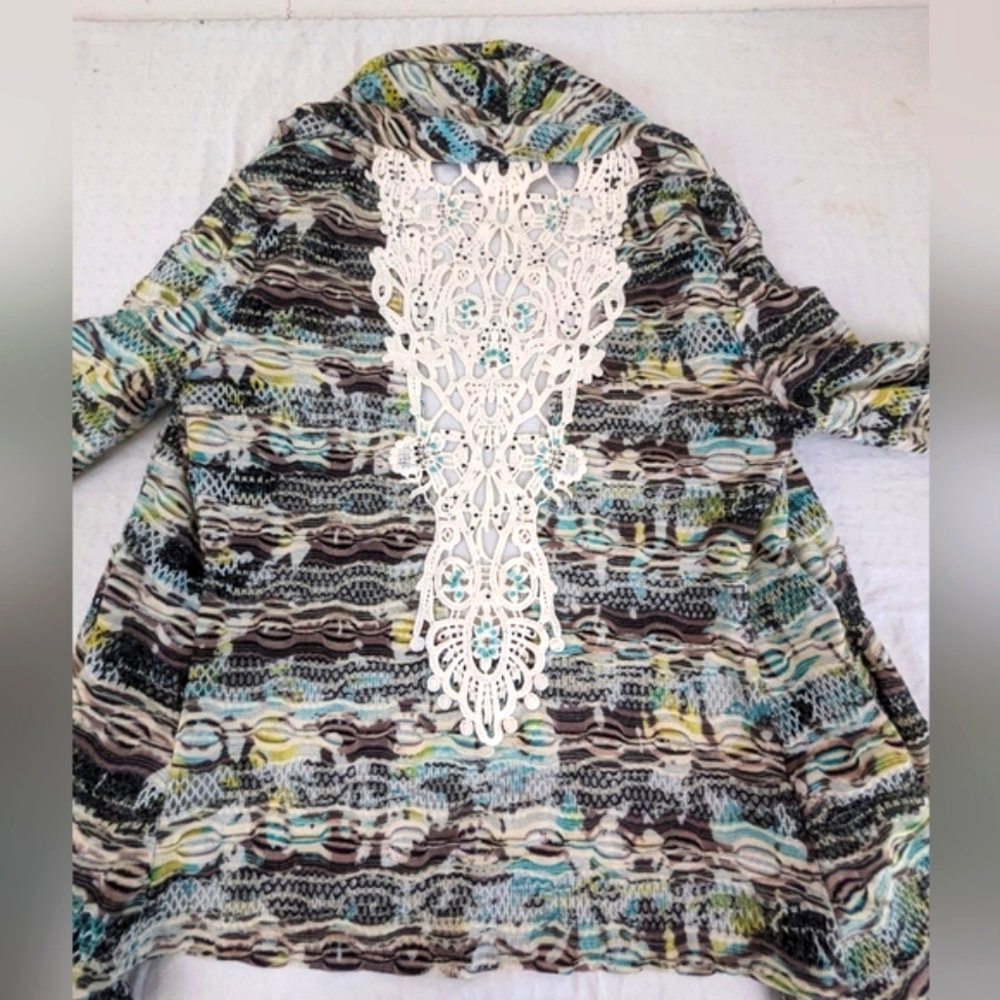 Alberto Makali Multicolored, Crochet w/Beads Boho Open Cardigan Sweater Medium - Picture 9 of 11